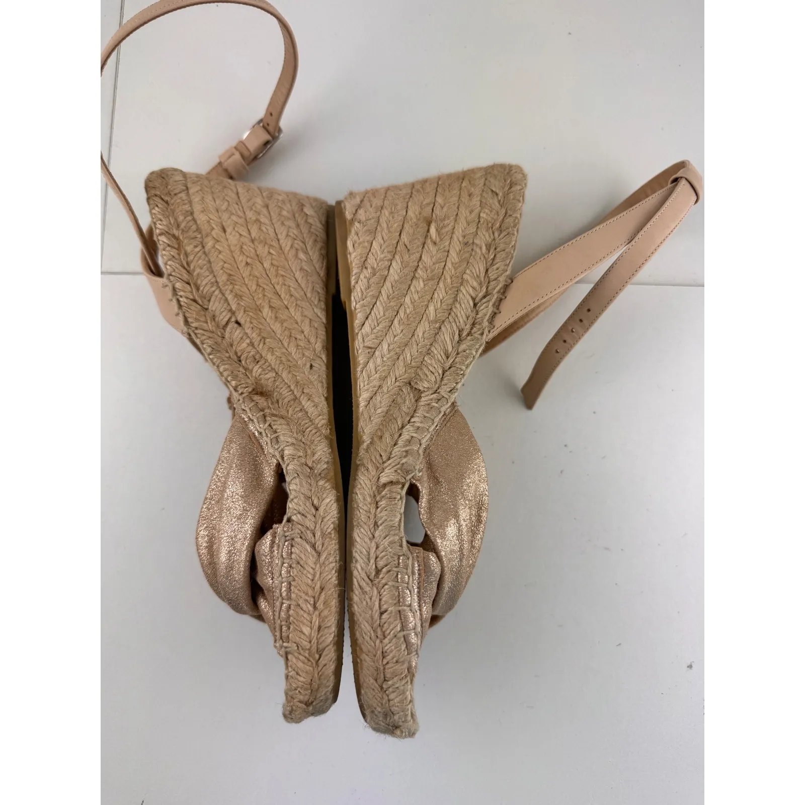 ETIENNE AIGNER Women Rose Gold Metallic Bow Espadrille Wedge Sandals Size 8M - Image 3