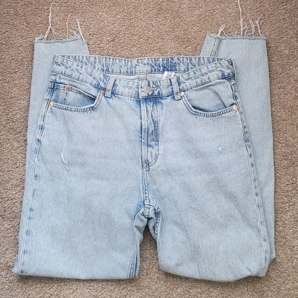 & Denim Destroyed Destructed Boyfriend Low Waist Raw Hem Jeans 8 Blue - Image 9