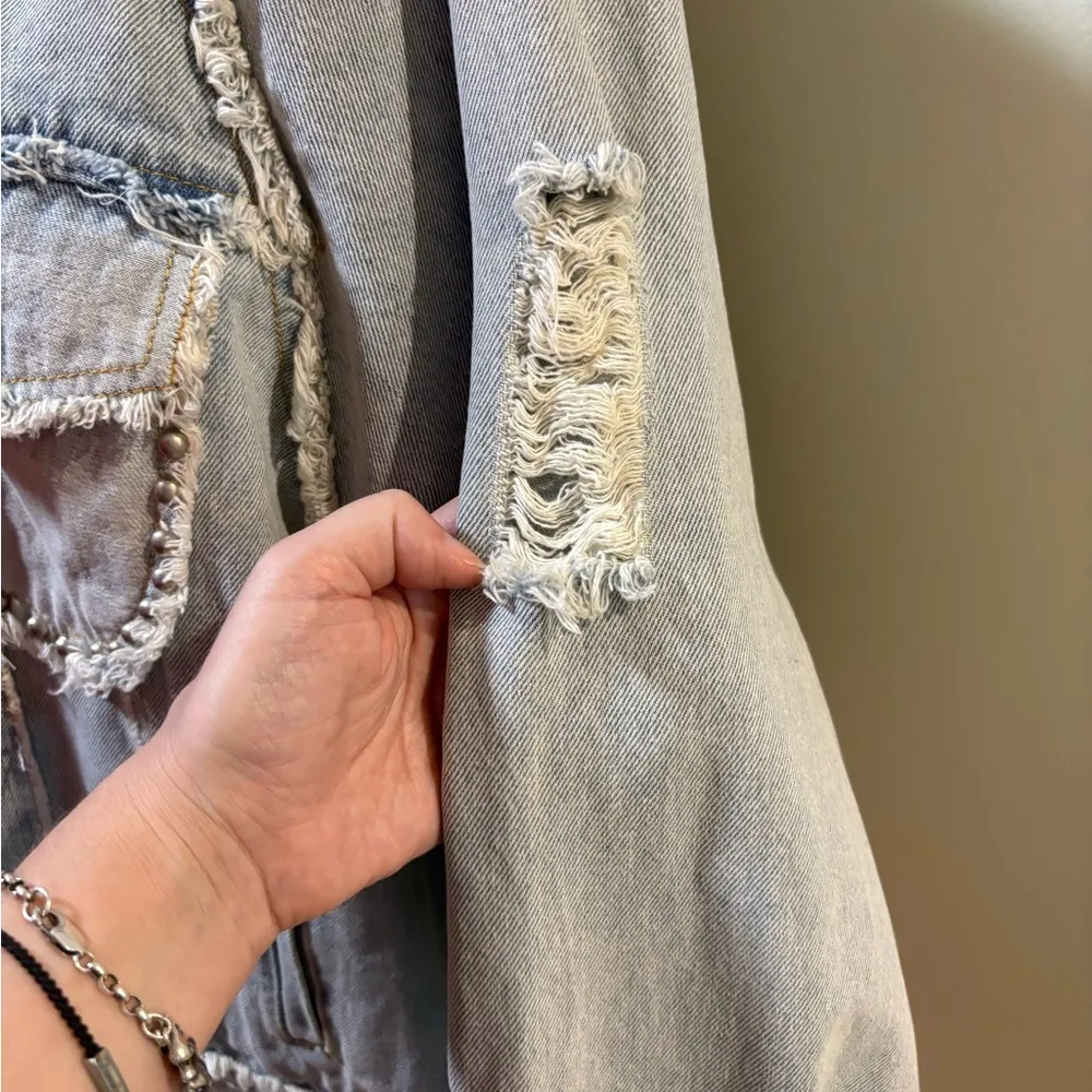 POL distressed denim jacket American flag patriotic sequence Americana S M L - Image 4