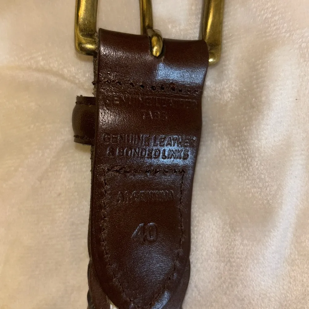 BROWN LEATHER BELT THICK INTERLOCKING LEATHER MADE IN ARGENTINA SIZE40 LENGTH50” - Image 2