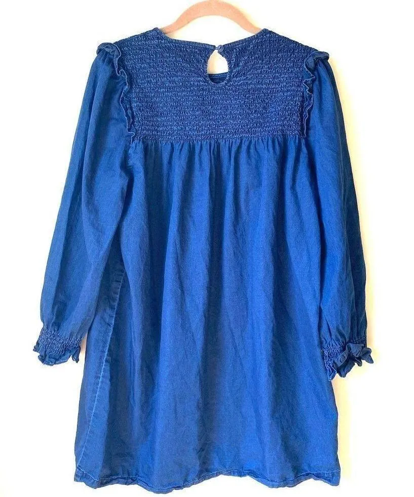 Ruffle‎ Neck Smocked Babydoll Dress Sz L - Image 4