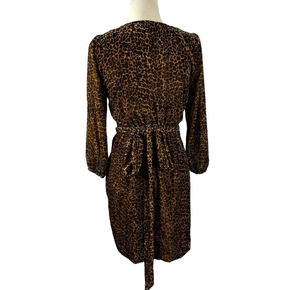 J. Crew Velvet Drapey Wrap Dress Leopard Long Sleeve Size Petite 4 K0145 Career - Image 8