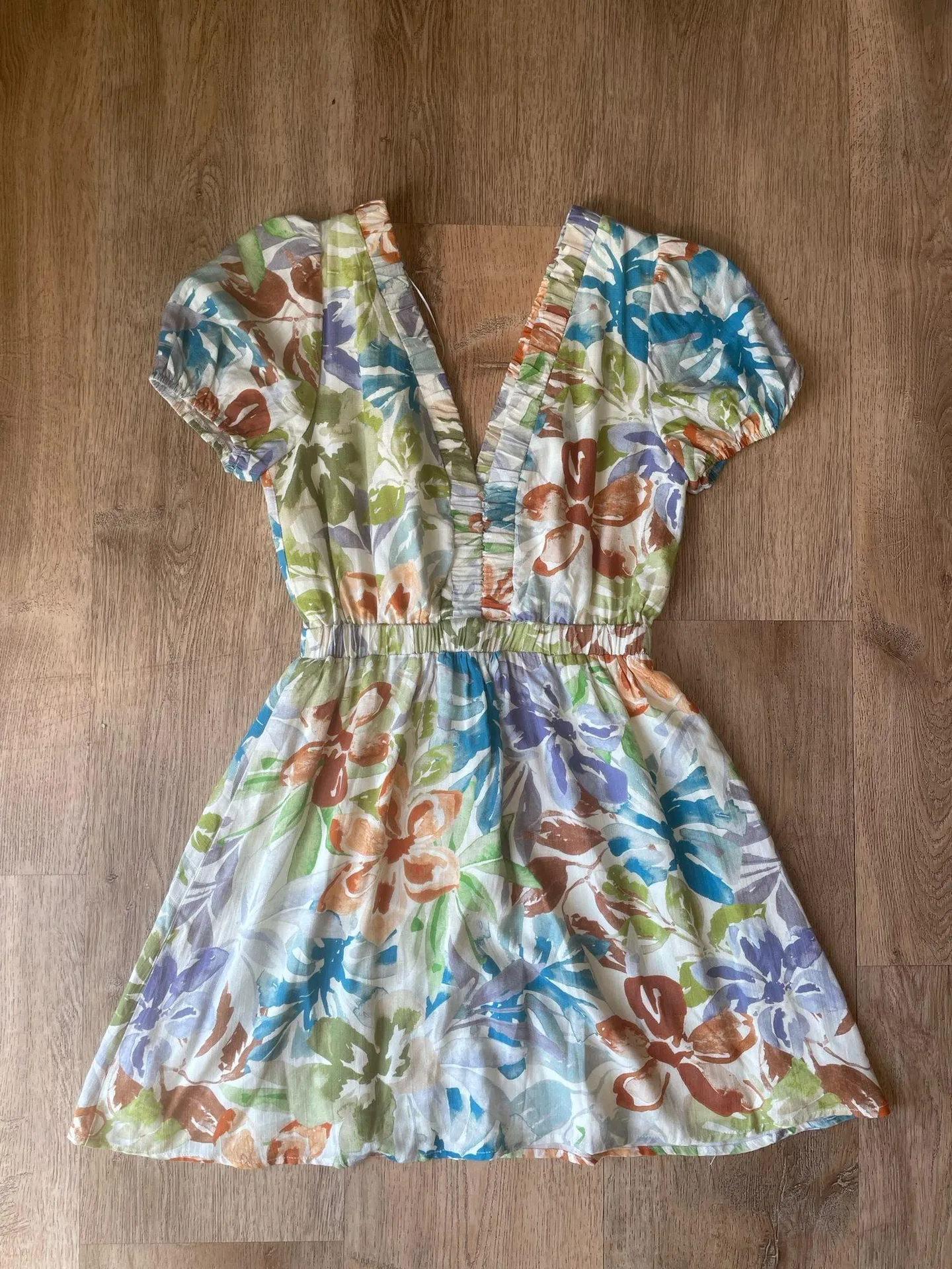 MINKPINK Floral Mini Dress Women’s S Tie Front Boho Cottagecore Flutter Sleeve - Image 6