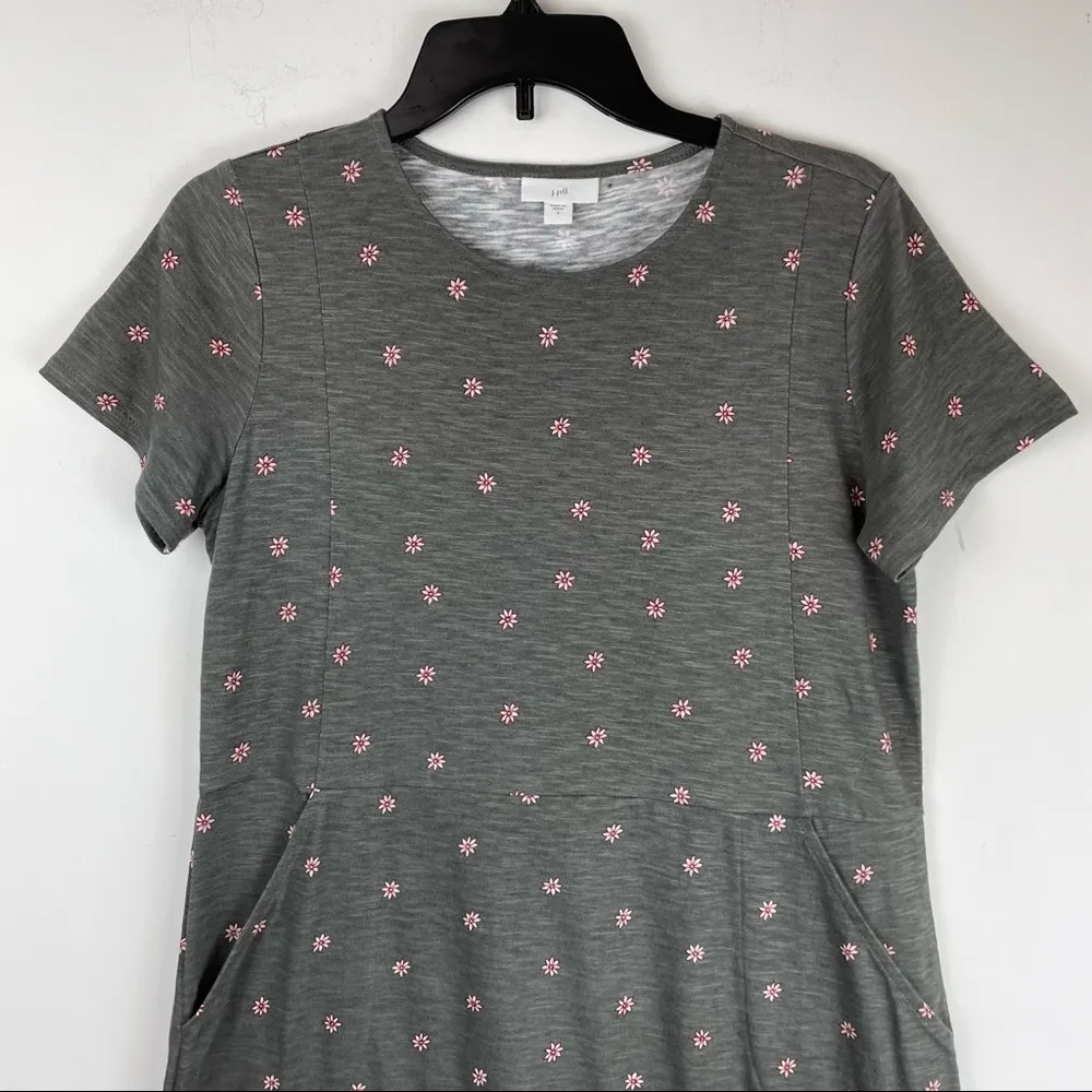 J.Jill Grey Floral Tshirt Dress Pockets Cotton Casual Boho Sz Small - Image 3