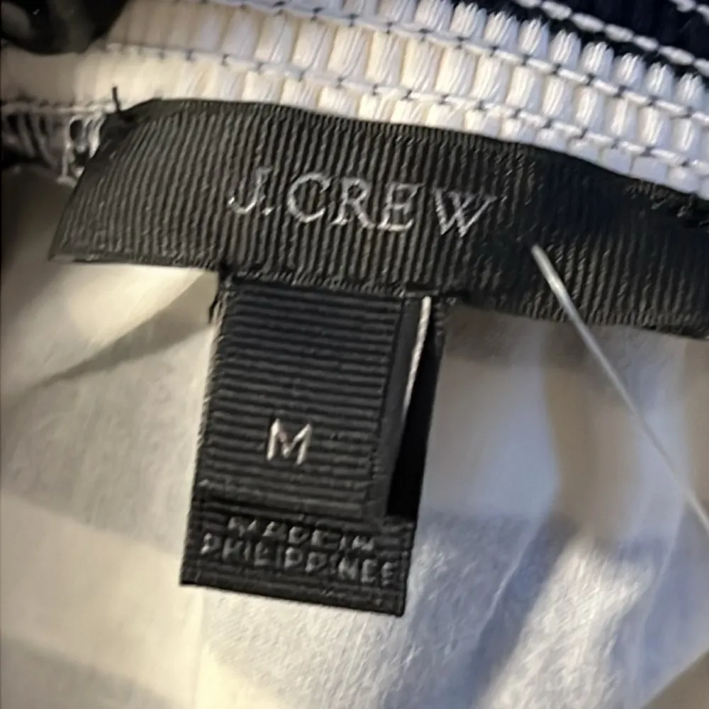 J. CREW women’s medium off the shoulder dark blue stripe top bow sleeve detail - Image 7