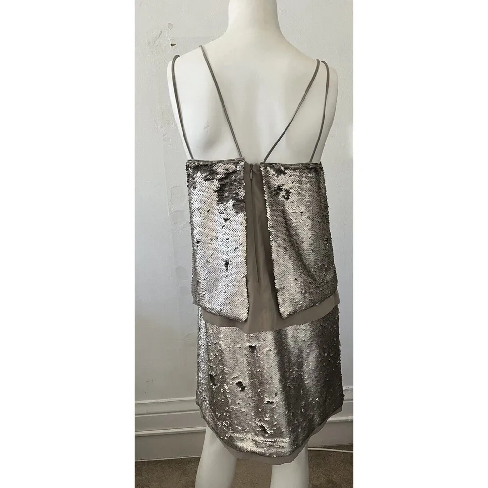 Banana Republic Pewter silver shiny sparkling cocktail strappy Mini Dress size 4 - Image 7