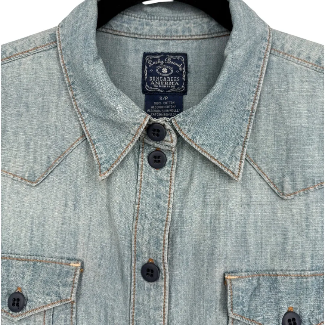 Lucky Brand Dungarees Denim Romper Shirt Dress Size Small Y2K Western Festival - Image 4