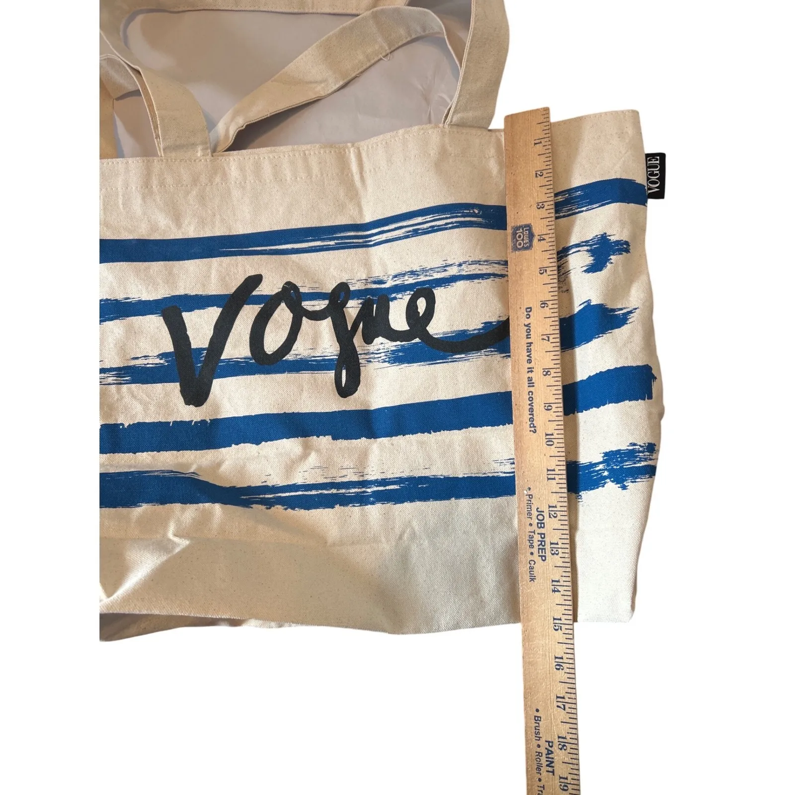 Vogue Striped Canvas Tote Bag Blue White Casual Beach Travel Everyday - Image 7