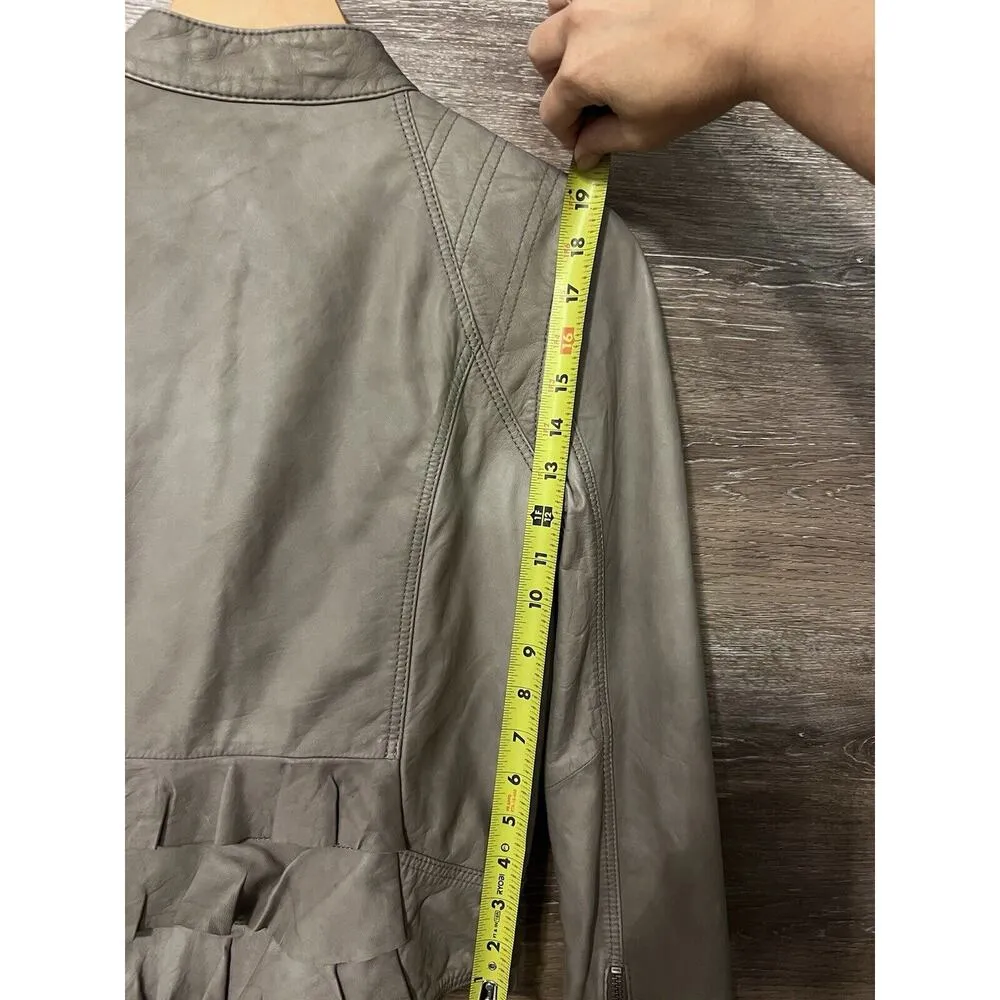 Hinge Gray Leather Full Zip Moto Jacket Small Short Grunge Fitted Biker - Image 10