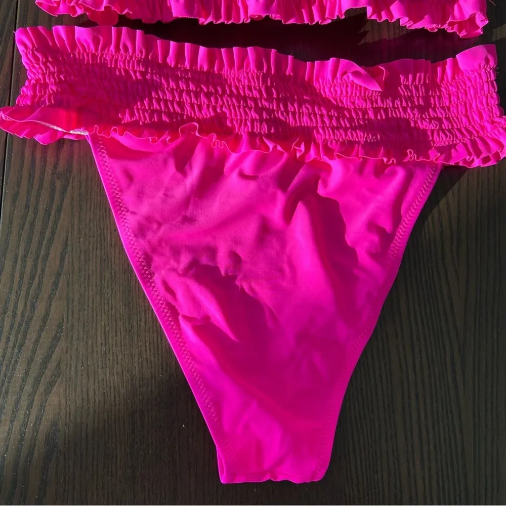 Beachsissi Smocked Stringy Solid Hot Pink Bikini 2-Piece Size X-Large - Image 9