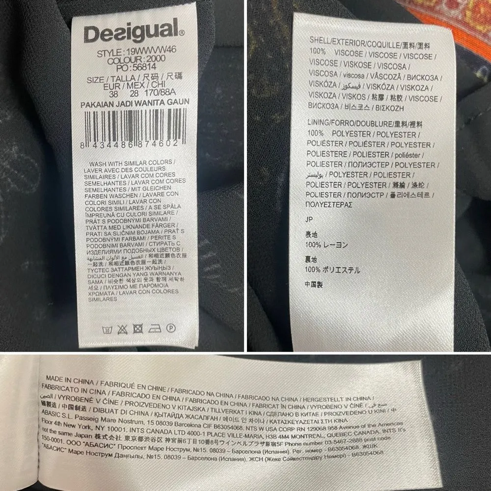 NWT Desigual Boho Floral Straight Dress Black Orange Yellow Size 38 EU| 4 US NEW - Image 15