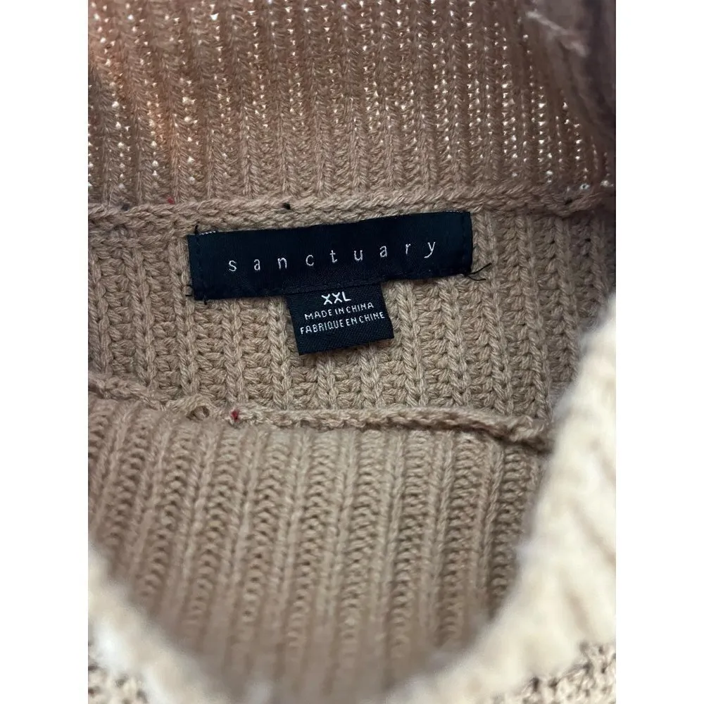 Sanctuary‎ Women's XXL Feeling Sporty Mock Turtleneck Sweater Chunky Knit Tan - Image 5