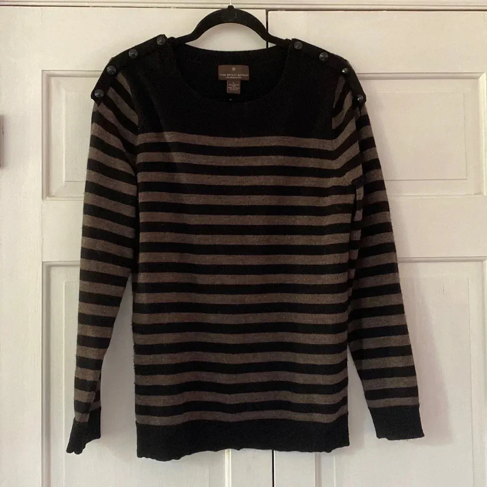 Fenn Wright Manson Merino Wool Striped‎ Sweater Black Brown Neutral Work Basics - Image 2