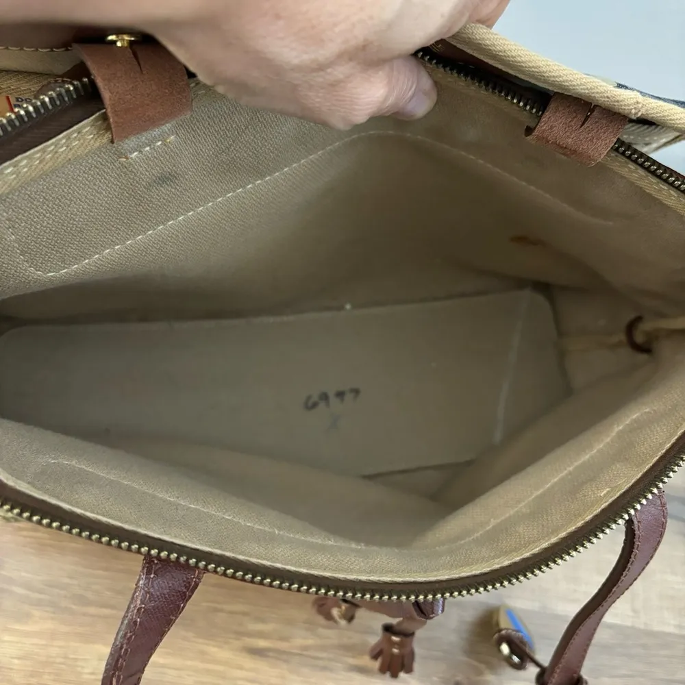 Dooney & Bourke Leather Logo Fabric Satchel Bag Purse Vintage Women’s - Image 8