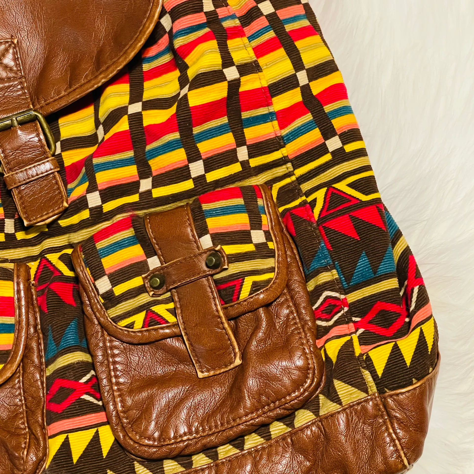 Mudd Boho Tribal Aztec Canvas Backpack - Image 6
