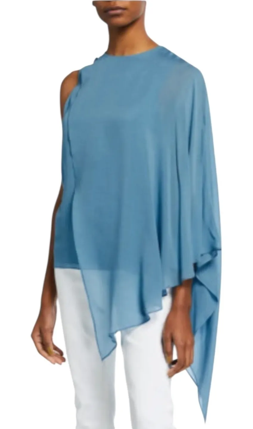 Halston Ariah Draped Asymmetrical One Shoulder blue Top Size 6 $325 NEW - Image 1
