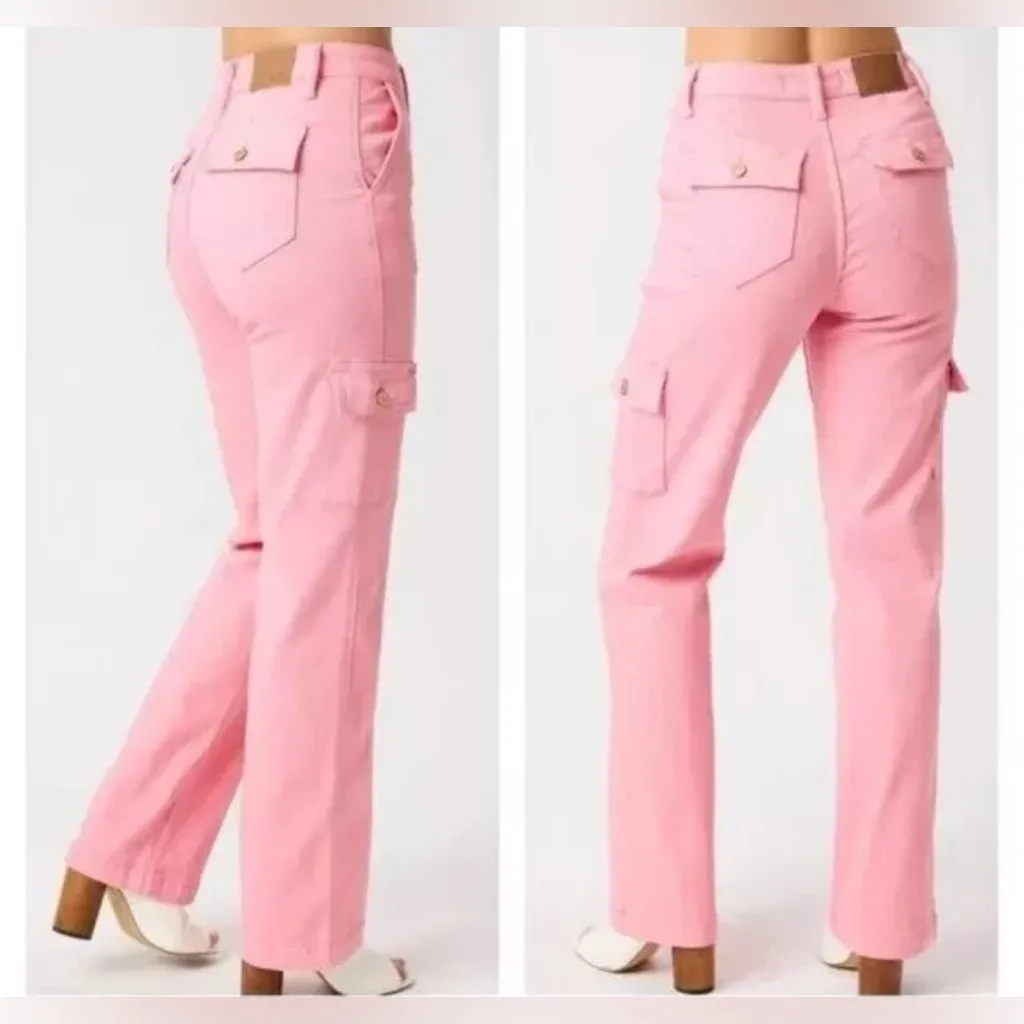 Judy Blue Hot Pink Stretch Cargo Denim Jeans Size 7 / 28 - Image 5