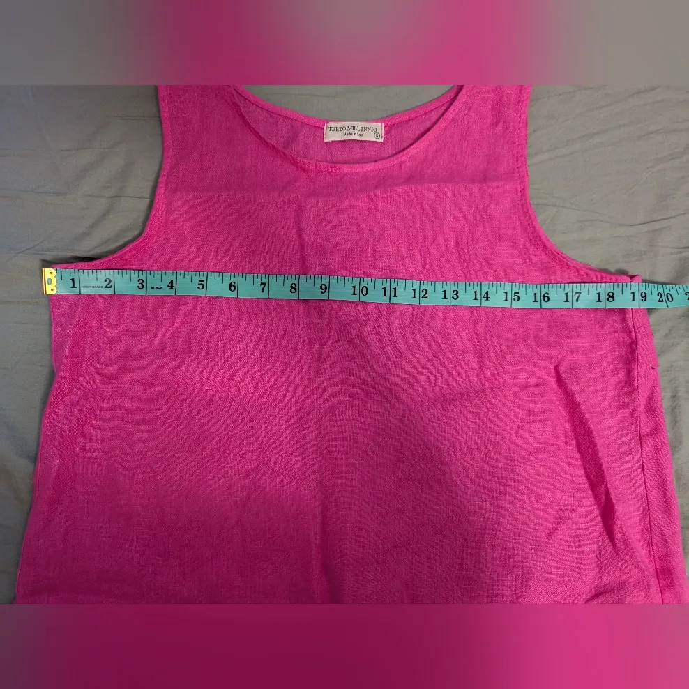 Terzo Millennio Linen Sleeveless Top With Lace Fringe Women's Small Hot Pink - Image 5