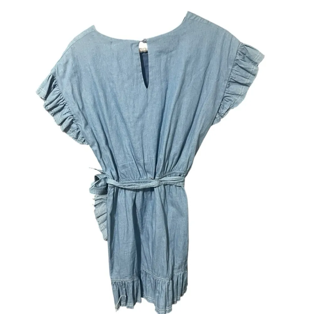 The Impeccable Pig Chambray Wrap Mini Dress Medium - Image 9