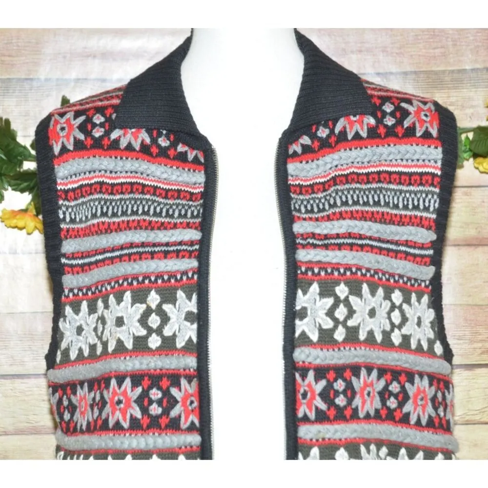 Rafaella Ladies M Zip Up Christmas Sweater Vest Snowflakes Winter Black & Red - Image 6