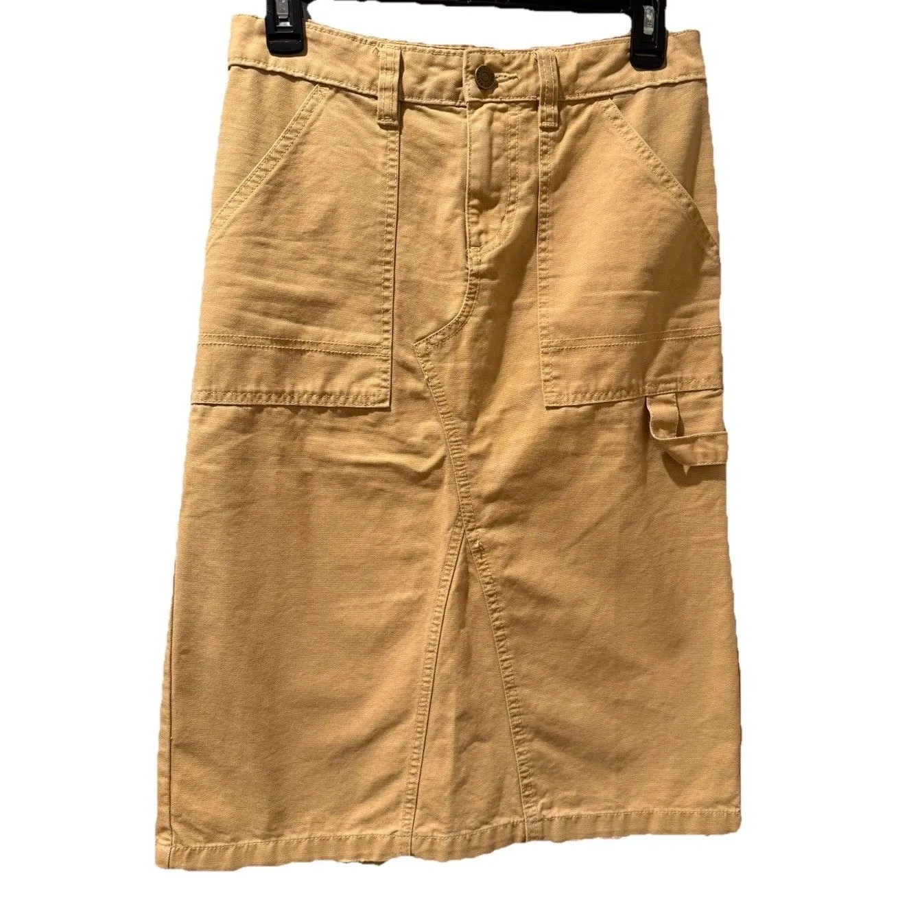 BDG Urban Outfitters Cargo Khaki Denim Canvas Midi Skirt Carpenter Tan/Camel XS - Image 3