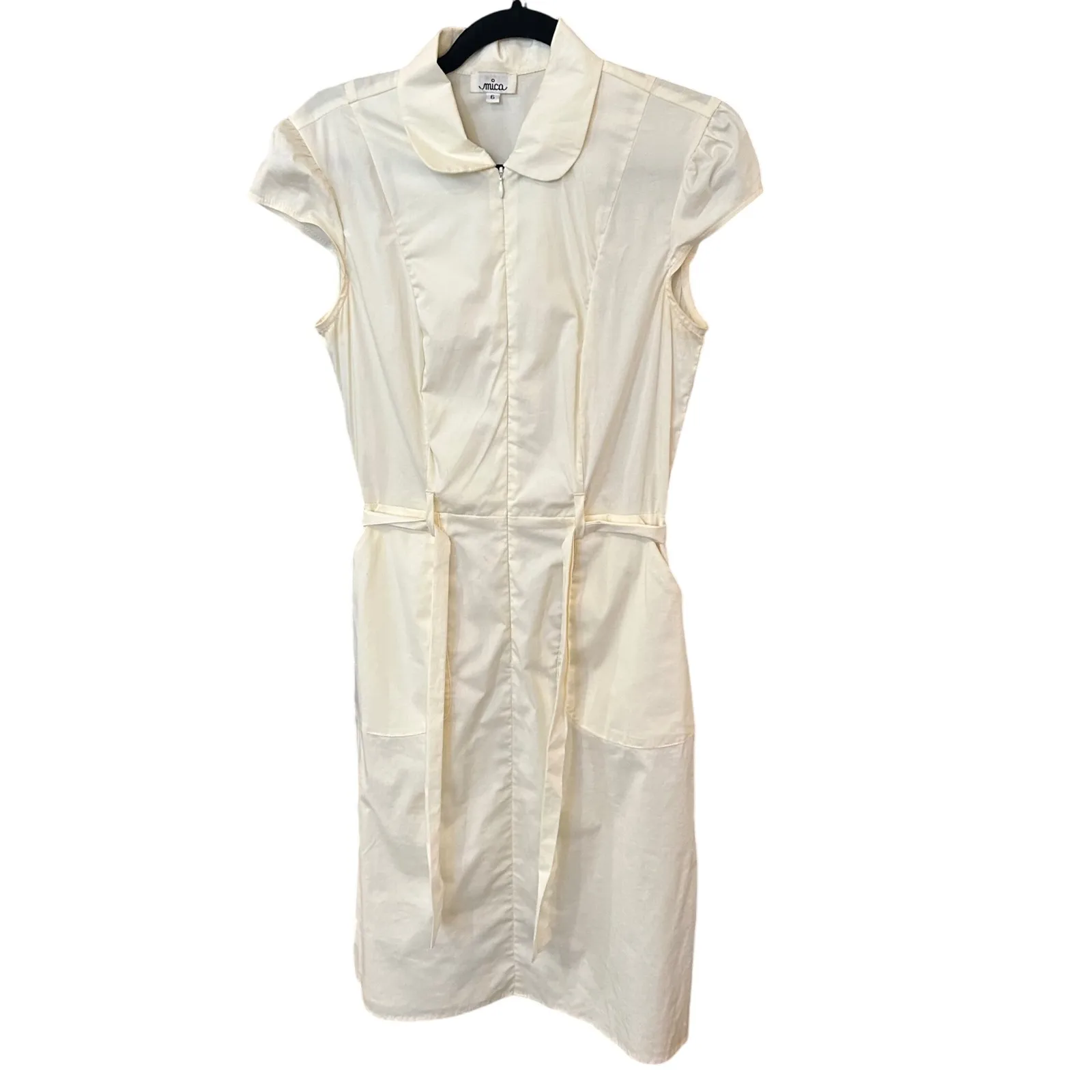 Mica Dress Belted Midi Shirt Dress Collared Sleeveless‎ Yellow Size 6 - Image 2