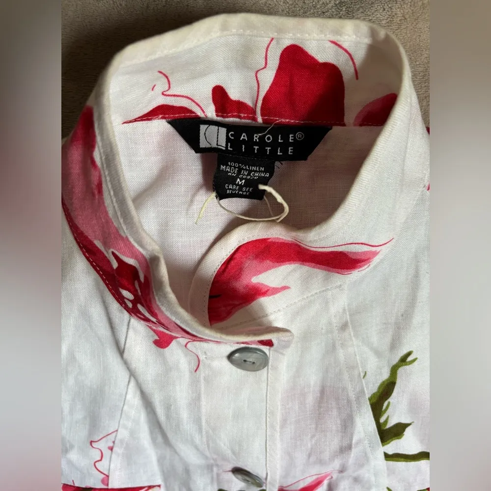 Carole Little Red and White Floral Linen Utility Jacket Medium - Image 3
