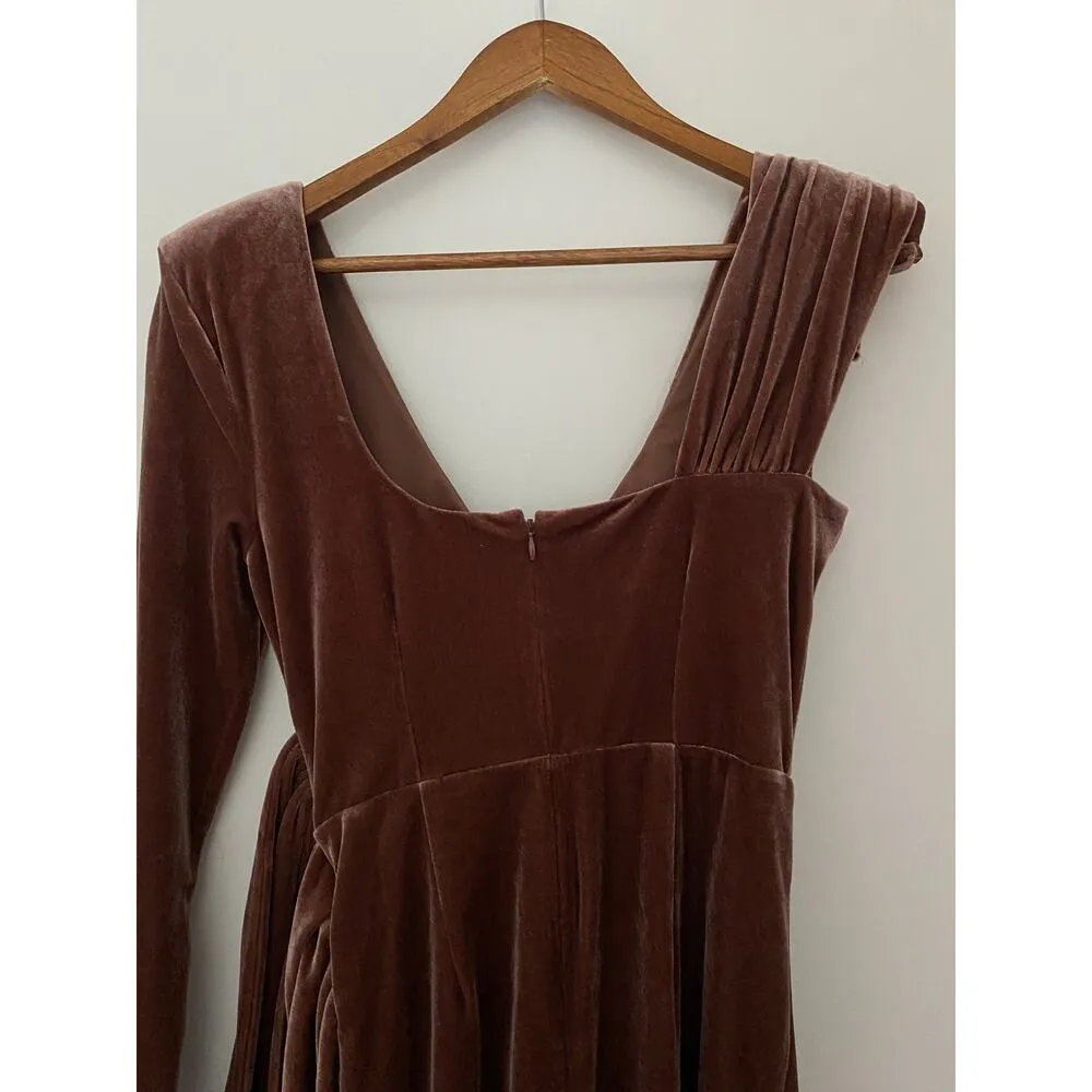 Michael Costello Revolve Lafayette Dress Velvet Chocolate Brown One Shoulder Size M - Image 11