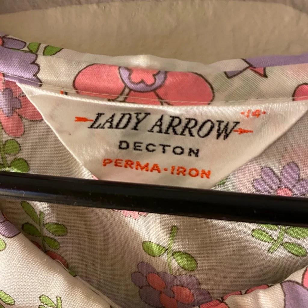 Women’s American Vintage 60’s Mod Floral Button Up collarTank Sz14 Flower Power Green Size 14 - Image 2