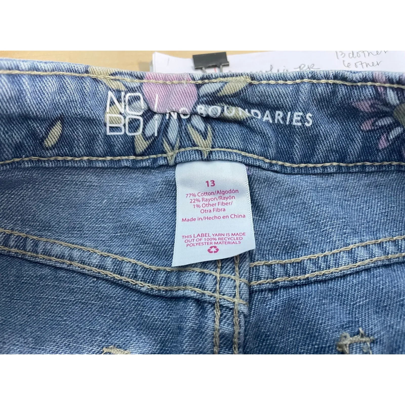 No Boundaries Cut Off Jean Shorts Size 13 High Rise Funky Flowers Distressed - Image 5