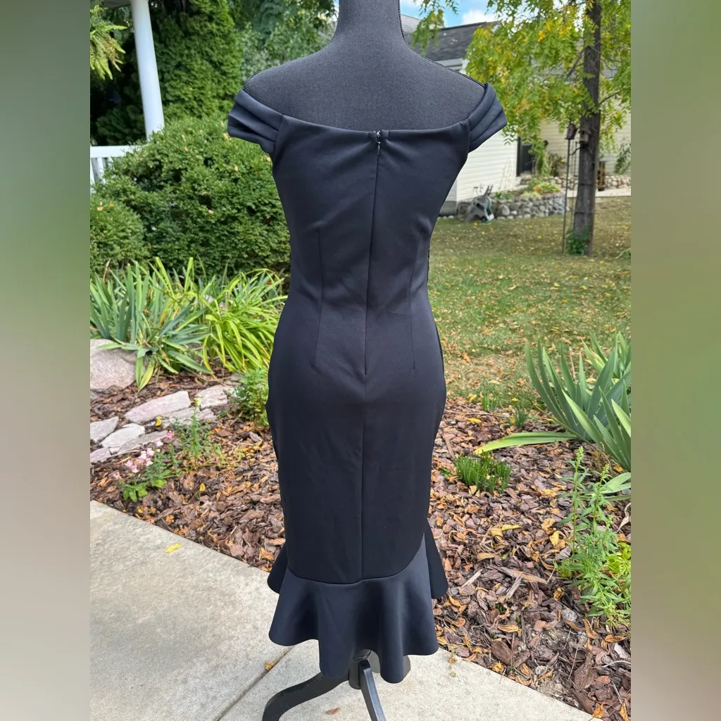 Lipsy Black Asymmetrical Ruffle Skirt off shoulder dress Size 8 - Image 4