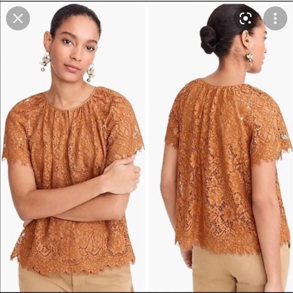 SALE J.crew lace cap sleeve notch neckline burnt orange top - Image 3