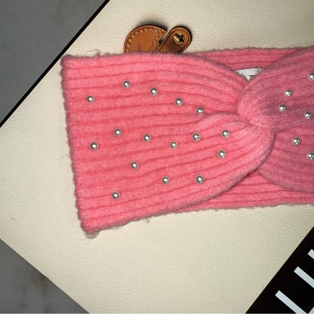 J.Crew Factory Pink Pearl Embellished Knit Headband New - Image 2