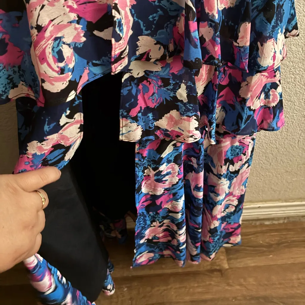 WAYF The Miramar High-Low Ruffled Gown Magenta Floral Sleeveless Maxi Dress S - Image 9