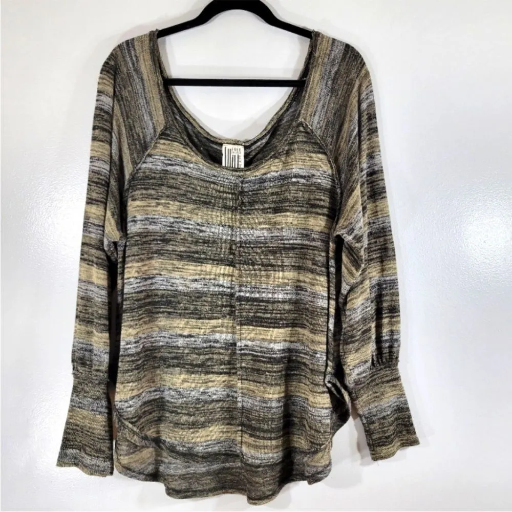 FREE PEOPLE oversized space dye striped scoop neck balloon sleeve top - Image 2