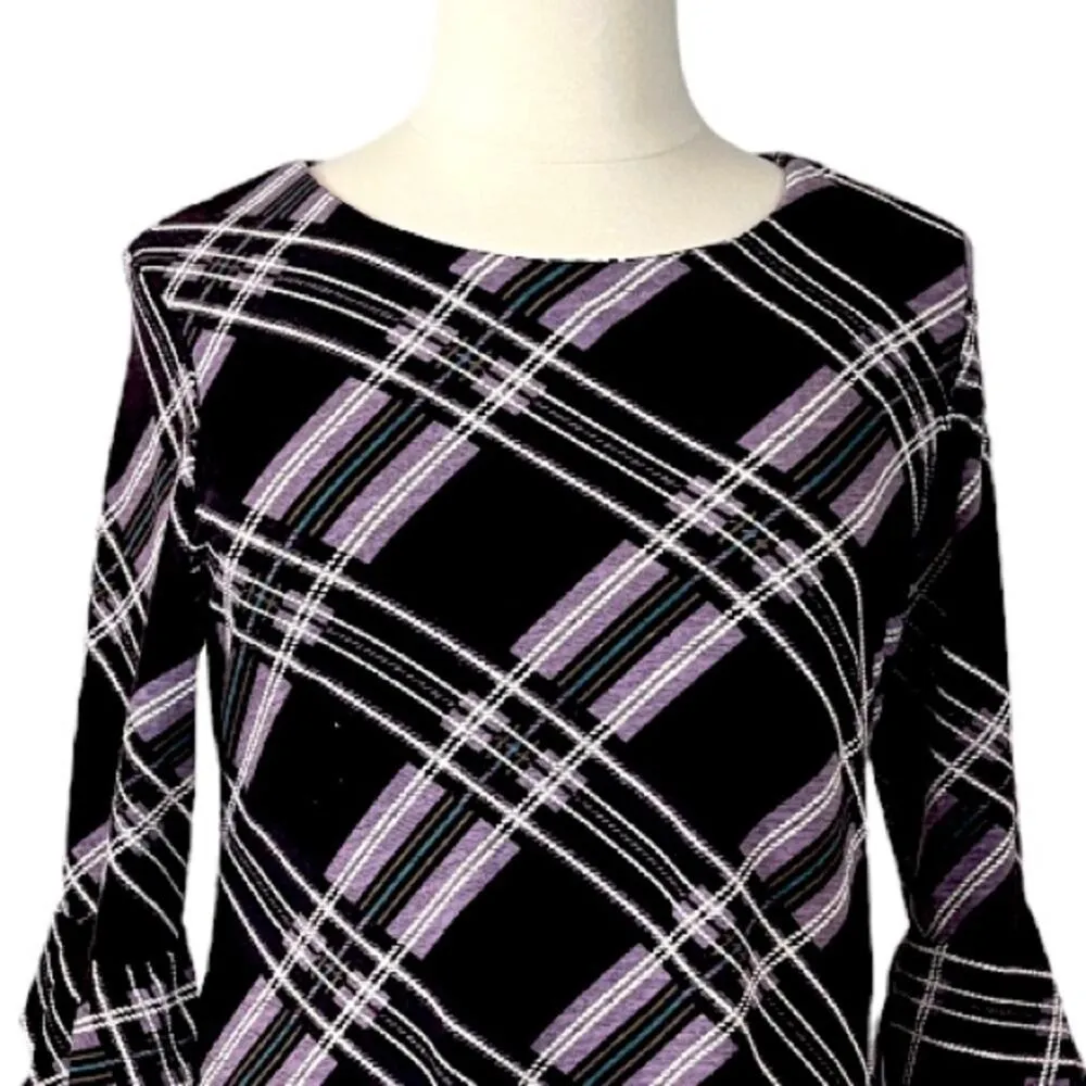 Ronni Nicole Ruffle Sleeve Shift Dress Purple Plum Plaid Women's Size XL - Image 5