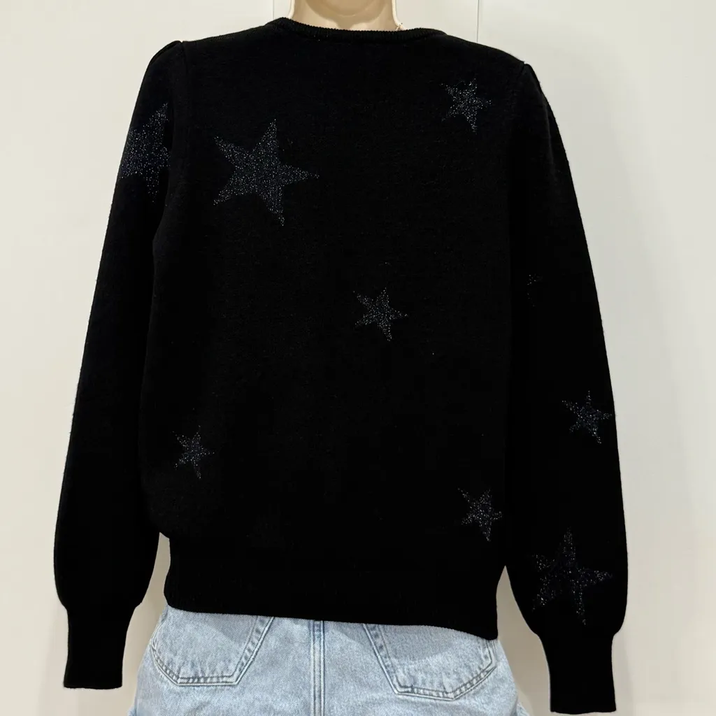 Generation Love Star Pattern Cashmere Sweater Crew Neck Black Metallic Small - Image 4
