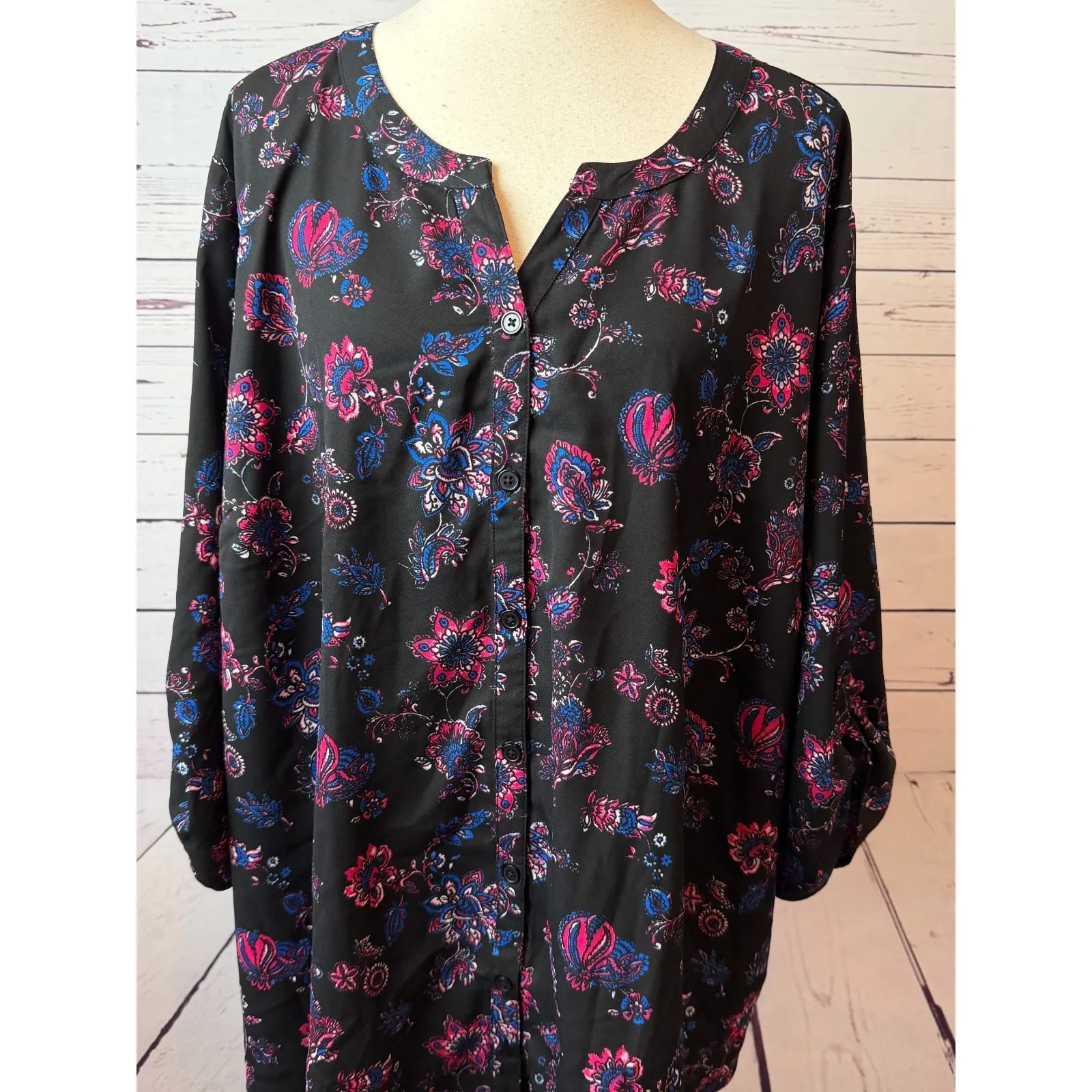 Catherines Plus size tunic top 3XWP Womens 3X Petite Button front blouse Shirt - Image 6