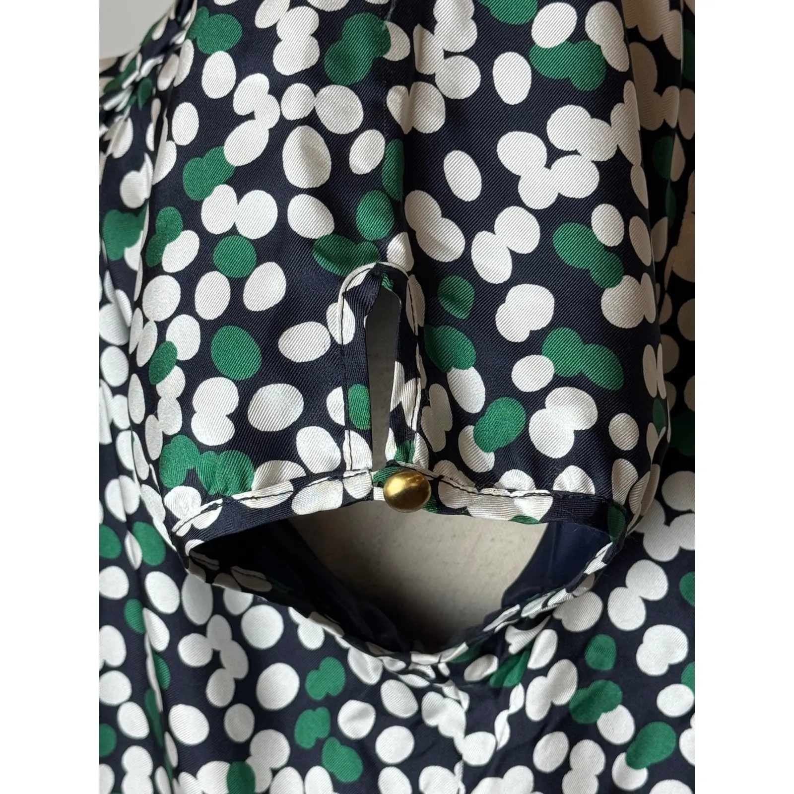 Melly M Dress Women Small Navy Blue Ivory Polka Dot Silk Puff Sleeve Mini Luxury - Image 8