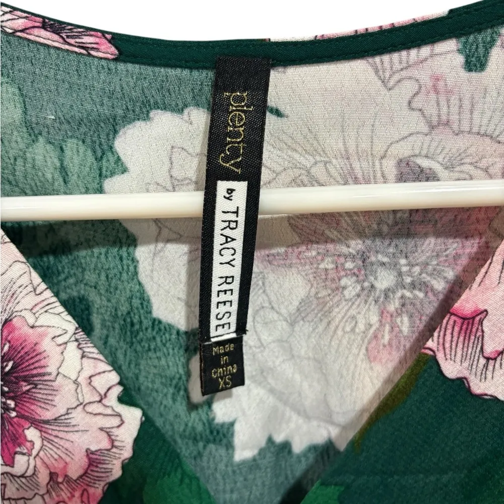 Anthropologie Plenty by Tracy Reese Aleah Floral Short Sleeve Flowy XS Ruffles Green - Image 9