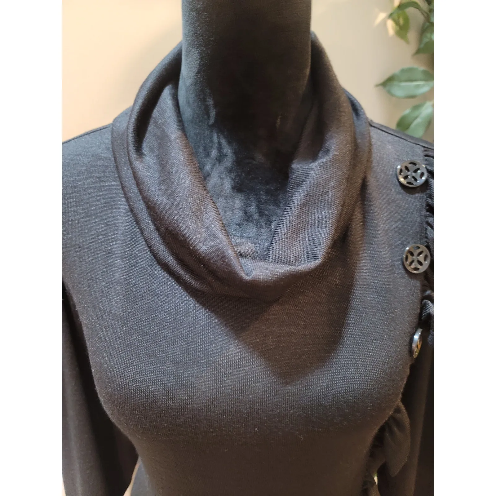 Multiples Sweater Women's Large Black Cowl Neck Long Sleeve Ruffle Hem Stretch - Image 3