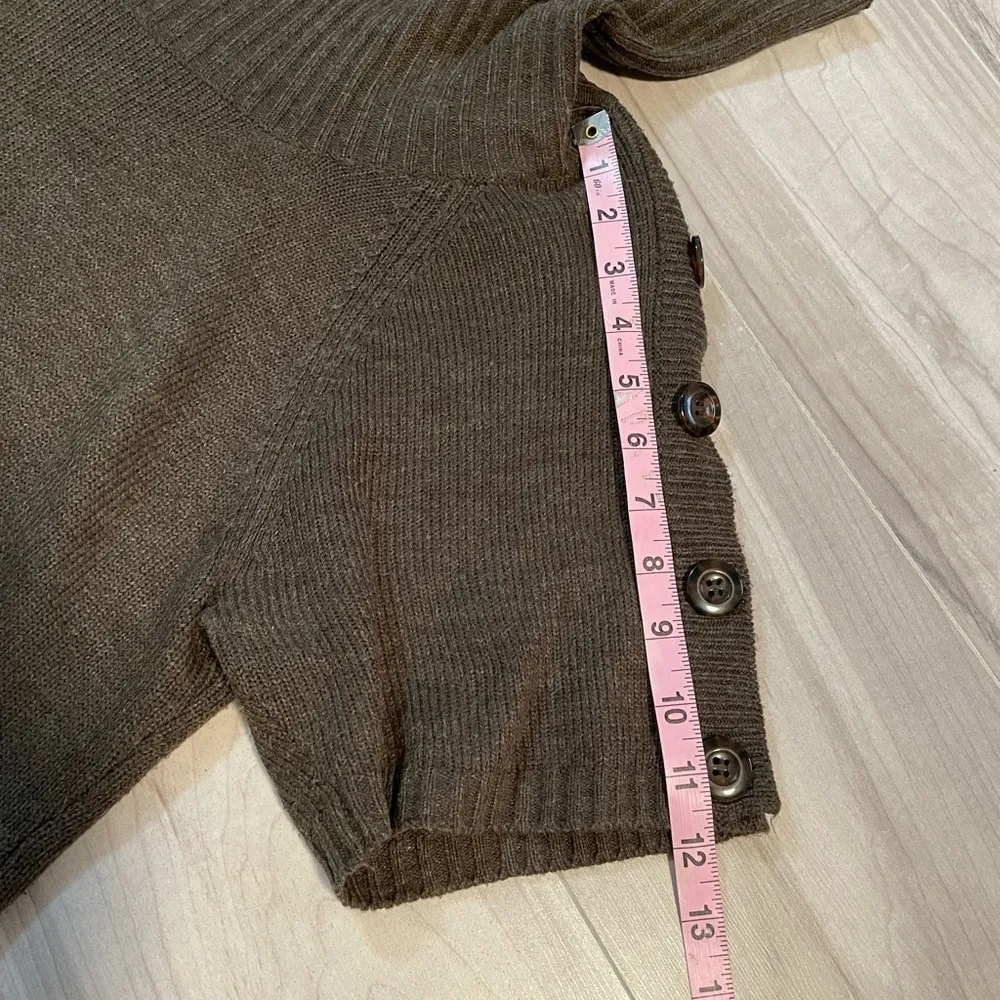 Worthington Brown Cowl Neck Short Sleeve Sweater Tunic Botton Detail- Size Large - Image 9