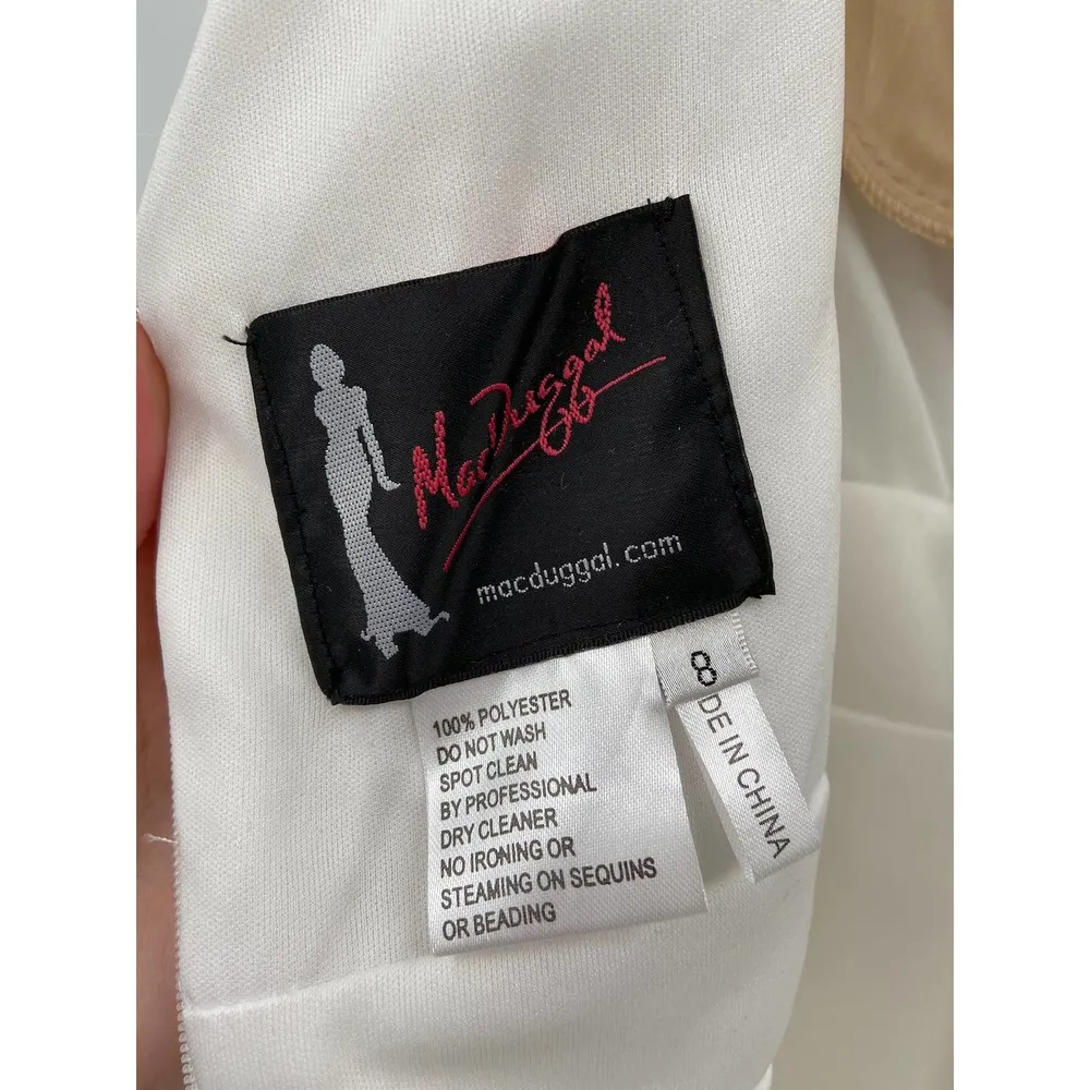 Mac Duggal 12443 White Satin V-Neck Sleeveless Long Formal Gown Size 8 - Image 7