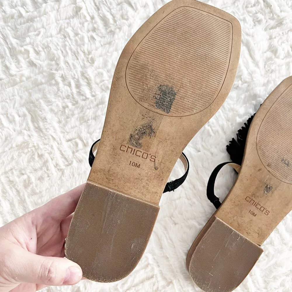 Chico's Delray Black Suede Fringe Sandals - Image 6