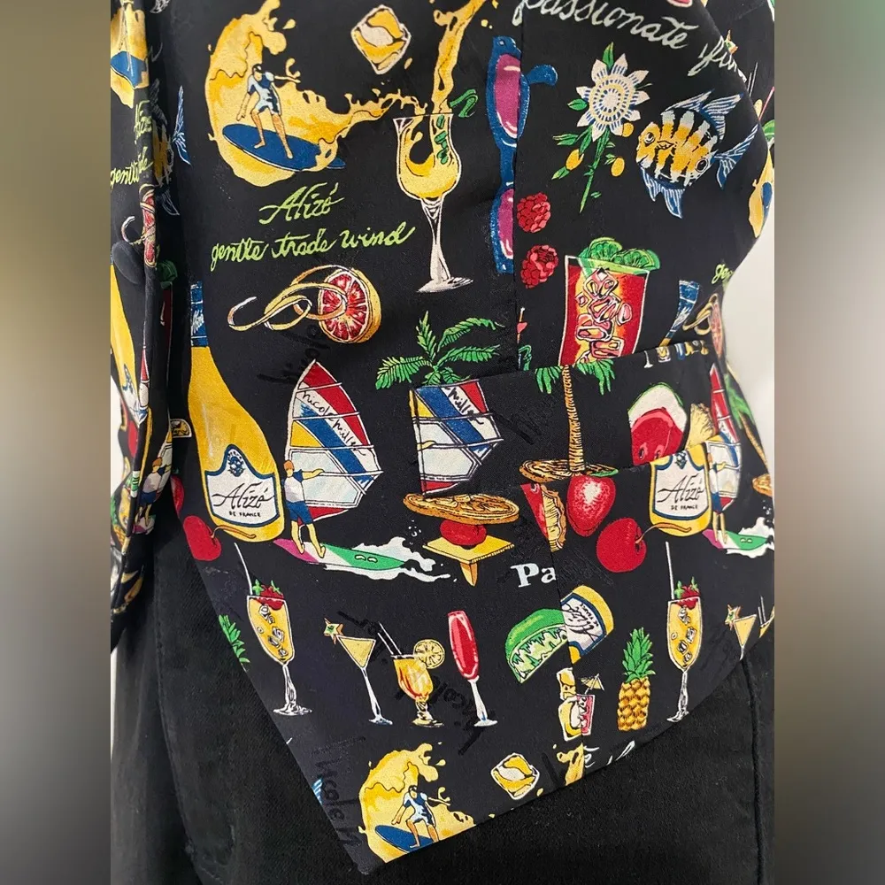 VTG 90s Nicole Miller Petite Black Multicolored Alize Graphic Silk Vest - M - Image 5