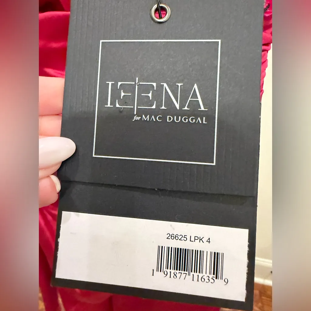 MAC DUGGAL 26625 SATIN RUCHED V-NECK FAUX WRAP LIPSTICK PINK MIDI DRESS sz 4 - Image 10