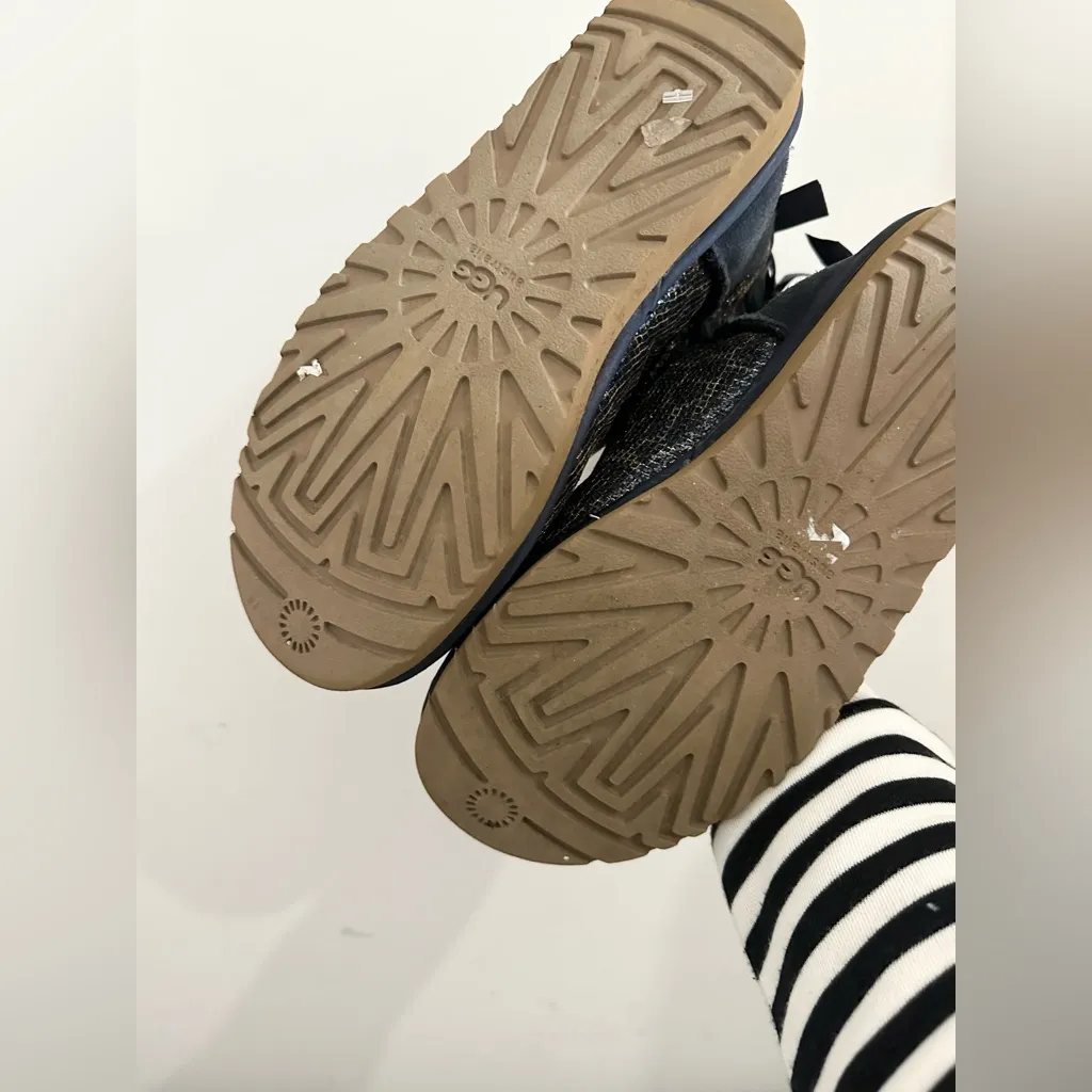 Ugg Boots Women 7 Mini Bailey Bow Shearling Booties Glitter Sparkle Blue 1006168 - Image 5