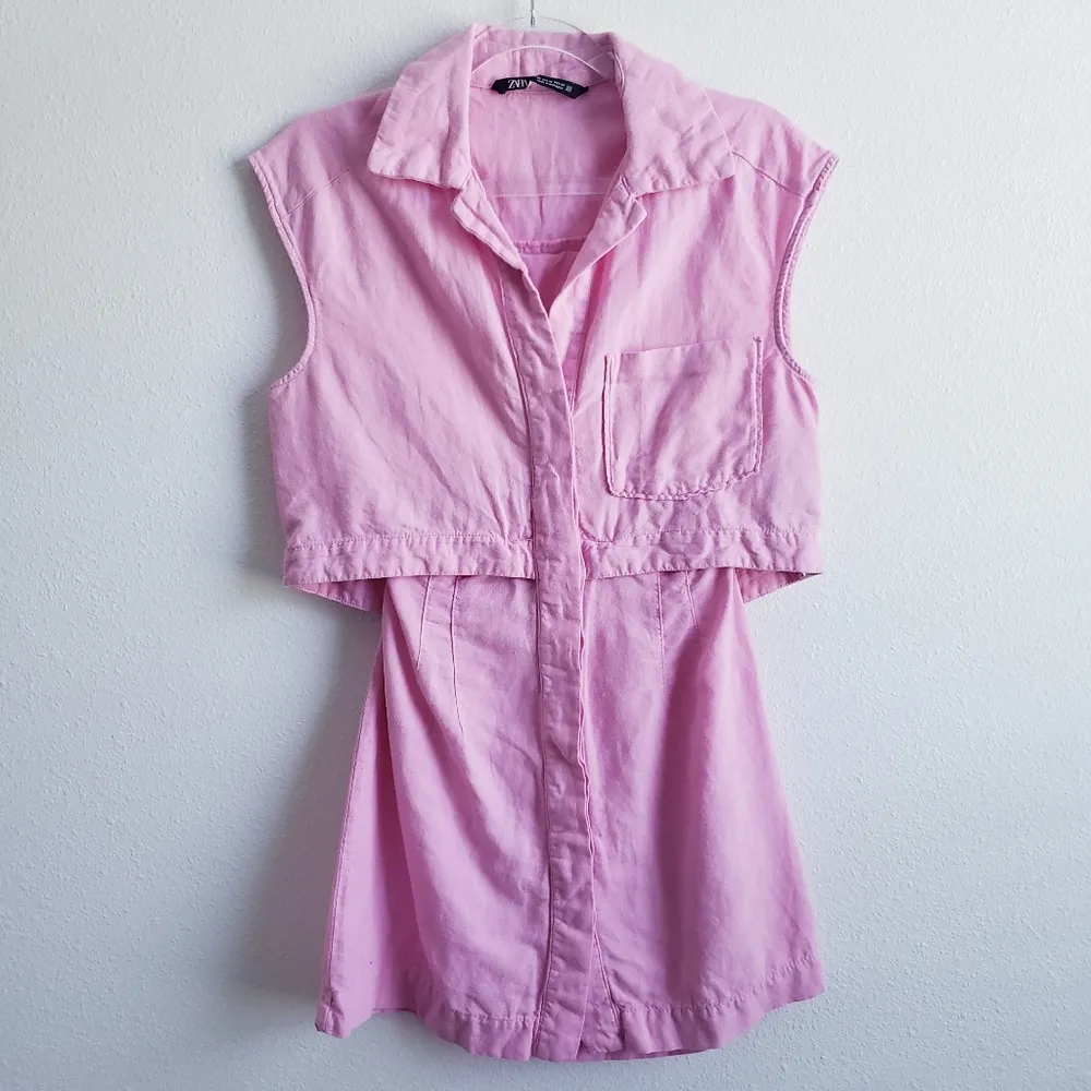 ZARA  Mini Open Back Button Down Dress - Image 2