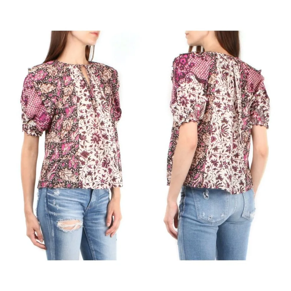 💕ULLA JOHNSON💕 Arusi Poplin Top ~ Fuchsia Print Cotton Silk Blend Small 4 - Image 11