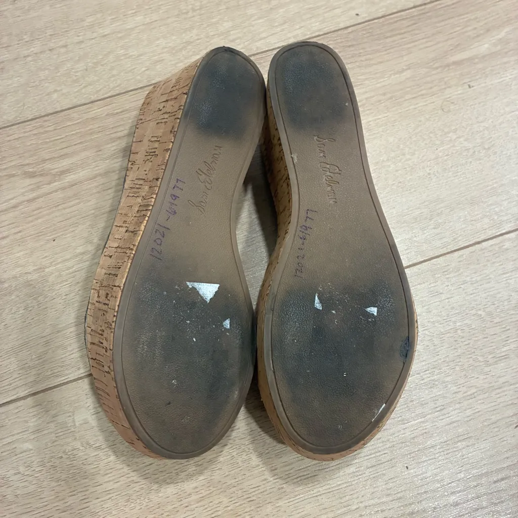 Sam Edelman Ramsey Gold Wedge Sandals Leather Slip On Cork Size 7.5 - Image 8